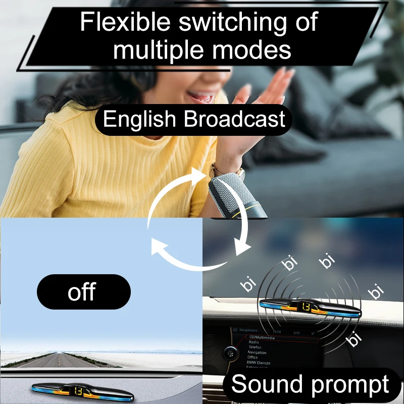 4x16.8mm Reverse Radar 4 Sensors Voice Broadcast LED Backlight Display Universal Car Parking Safety Auxiliary Install Kit - Image 3