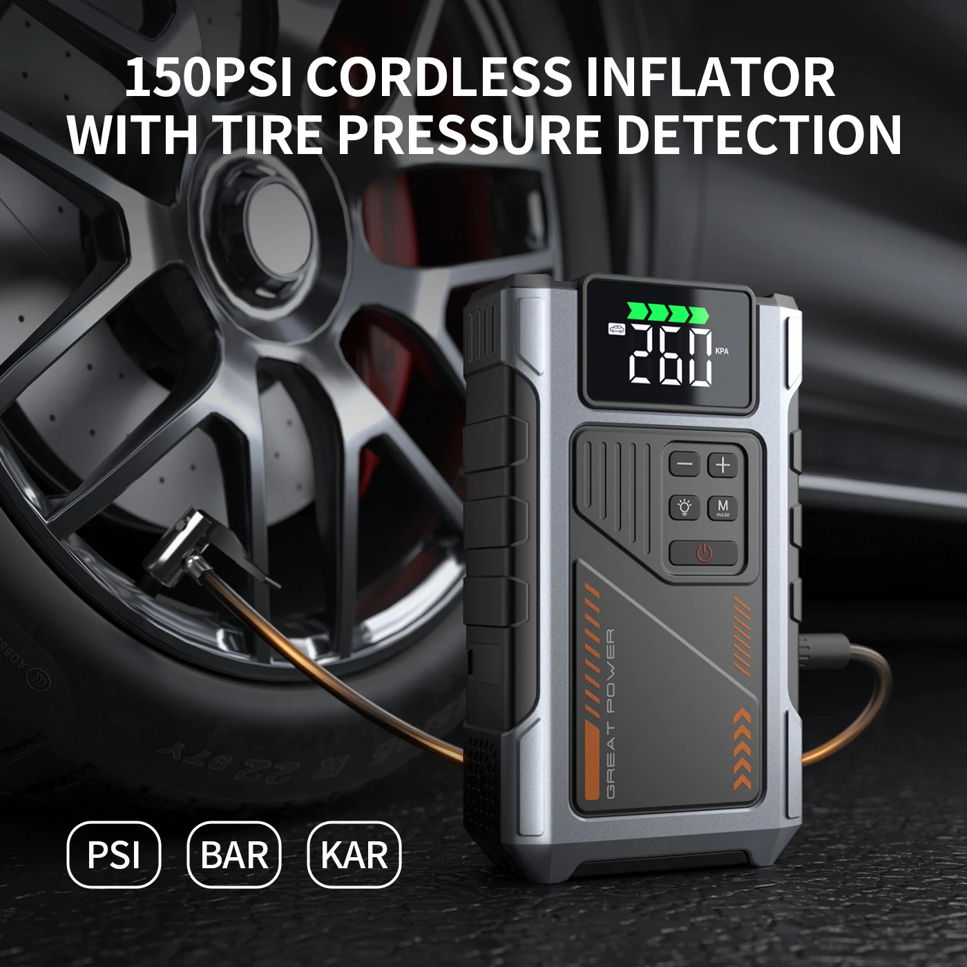 Portable Car Jump Starter With Air Compressor, 3000A Peak(7.5L Gas, 6.5L Diesel) , Jump Starter Battery PackWith150 PSl Tire Inf - Image 3