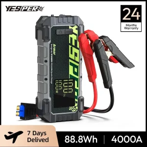 YESPER 4000A 10L Diesel/Gas Jump Starter – 12V/24000mAh, 100W PD Fast Charge, 3-Mode Light + Case, Portable Power Bank