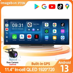 Imagebon P70N 11.4" QLED New UI Smart Screen Built-in GPS Android System Dash Camera Wireless Carplay & Android Auto Car DVR