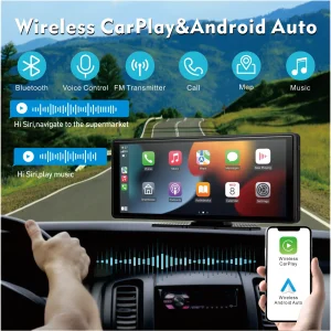 Universal Portable Wireless Carplay Screen for Car with Android Auto Touchscreen Car Stereo System