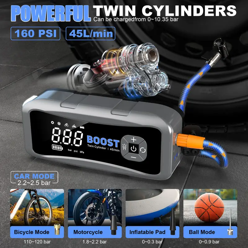 20000mAh Car Jump Starter Air Pump 12V Professional Auto Booster Gas&Diesel Battery Starter 4000A Portable Splitter Battery - Image 4