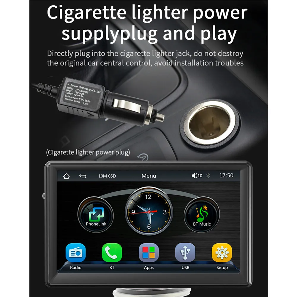 7" Portable Wireless Carplay WIFI Radio Car Multimedia Player 1080P IPS Monitor Touch Screen Mp5 Radios Bluetooth No 1-din B500W - Image 2