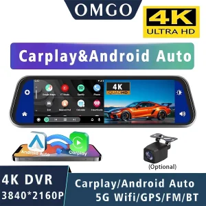 10 Inch 4K Dash Cam Carplay Android-Auto Car DVR Dual Len 5G Wifi GPS Bluetooth FM Video Drive Recorder Stream Mirror Dashcam