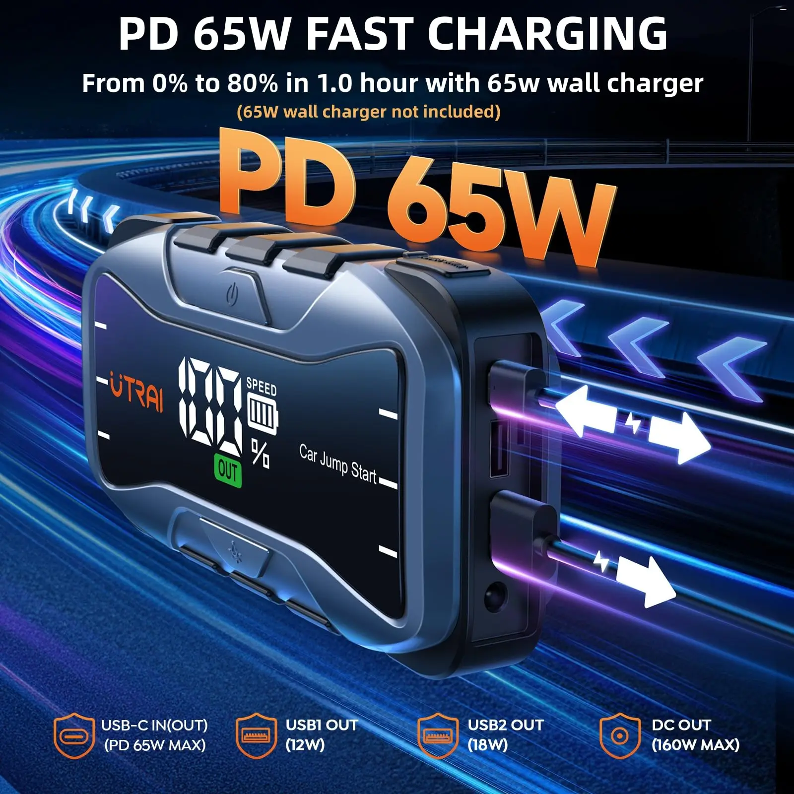 UTRAI 27000mAh Car Jump Starter Power Bank 6000A Car Booster Auto Emergency Starting Device Jump Start for Petrol Diesel - Image 3