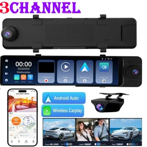 3 Camera Dash Cam 4K Car DVR Front Inside Rear 1080P GPS Tracking Night Vision Video Registrator Dashcam Parking Monitor