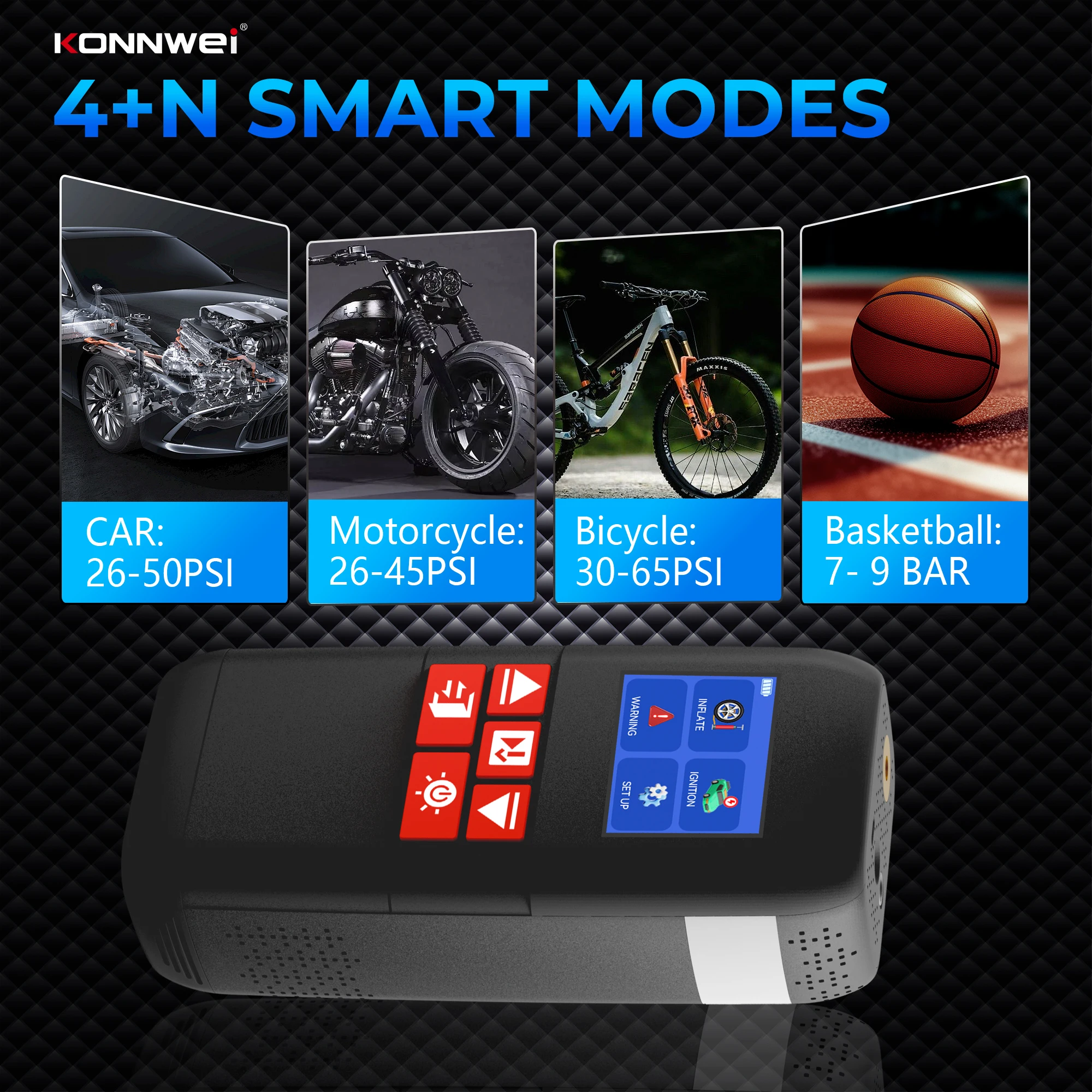 KONNWEI Car SA500 Jump Starter Air Pump Power Bank 10400mAh Car Jump Starter with air Compressor LED Lamp 12V Vehicle Tool Kits - Image 3