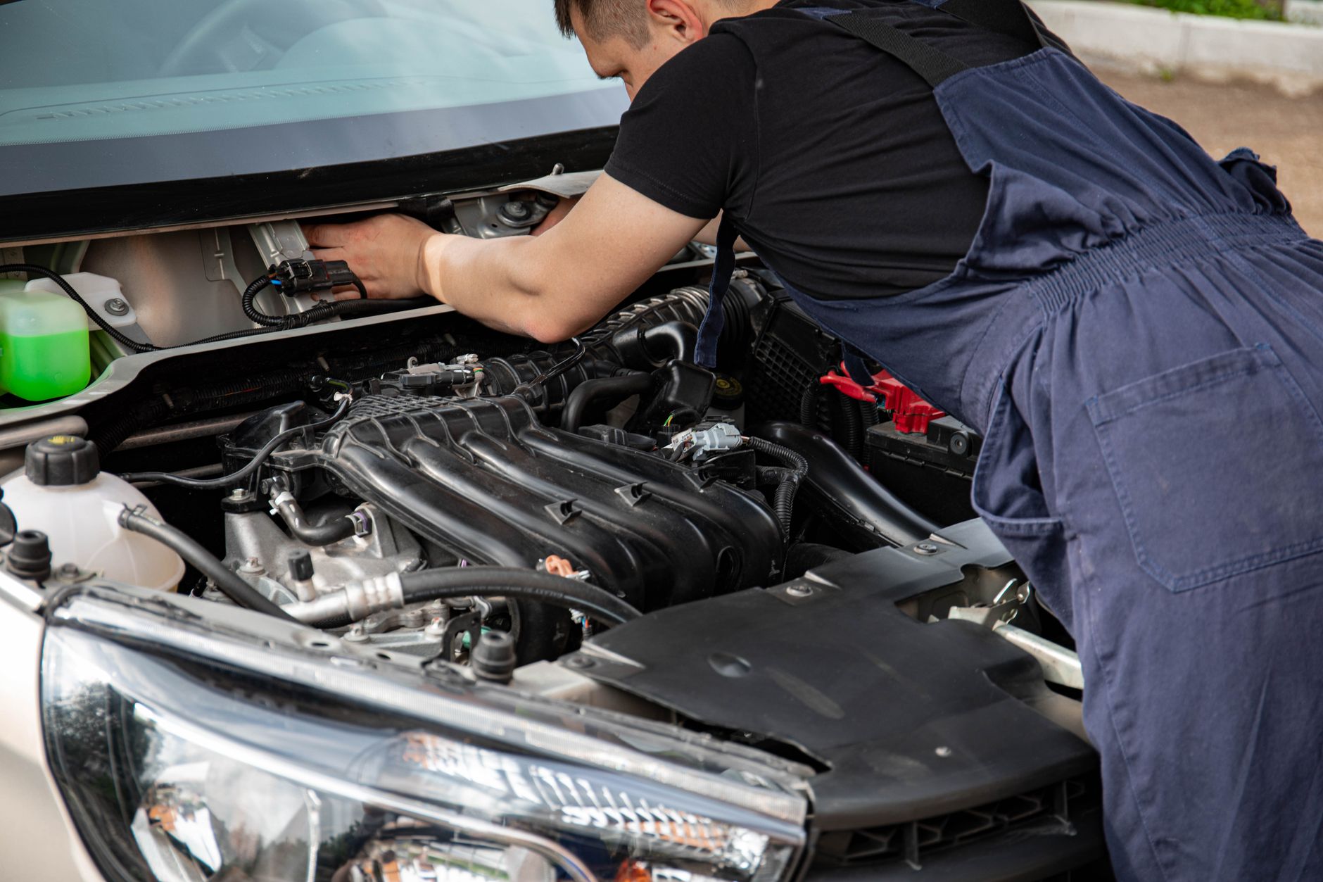 car engine bay inspection